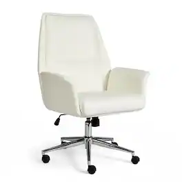Martha Stewart - Maxine Upholstered Swivel Home Office Chair with Flared Arms - White Faux Leather/Polished Nickel Frame