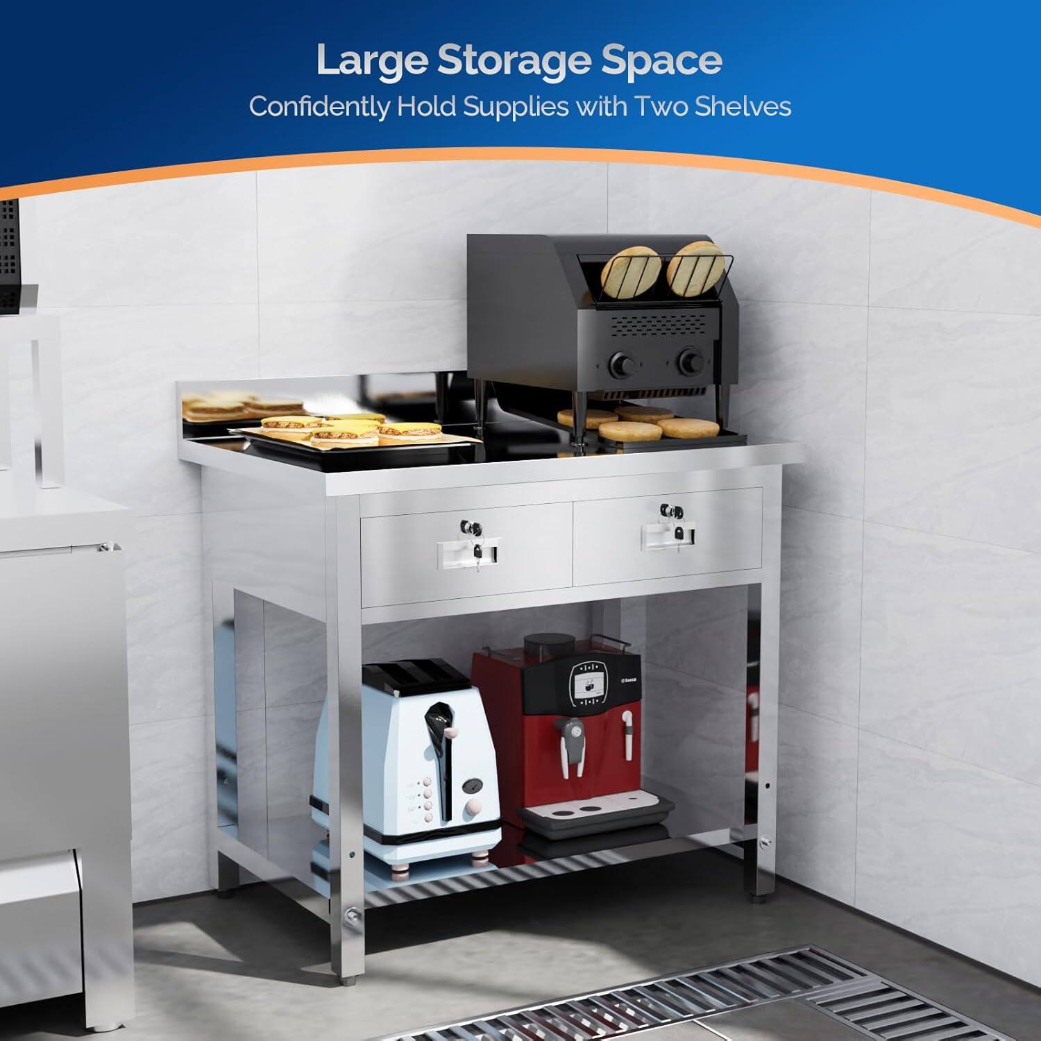 Large Storage Space  
Confidently Hold Supplies with Two Shelves