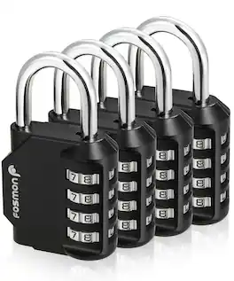 Fosmon - 4 Pack Combination Locks, Resettable Small Padlock, Combo Lock for Locker, Gym, Lock Box, School, Outdoor - Black