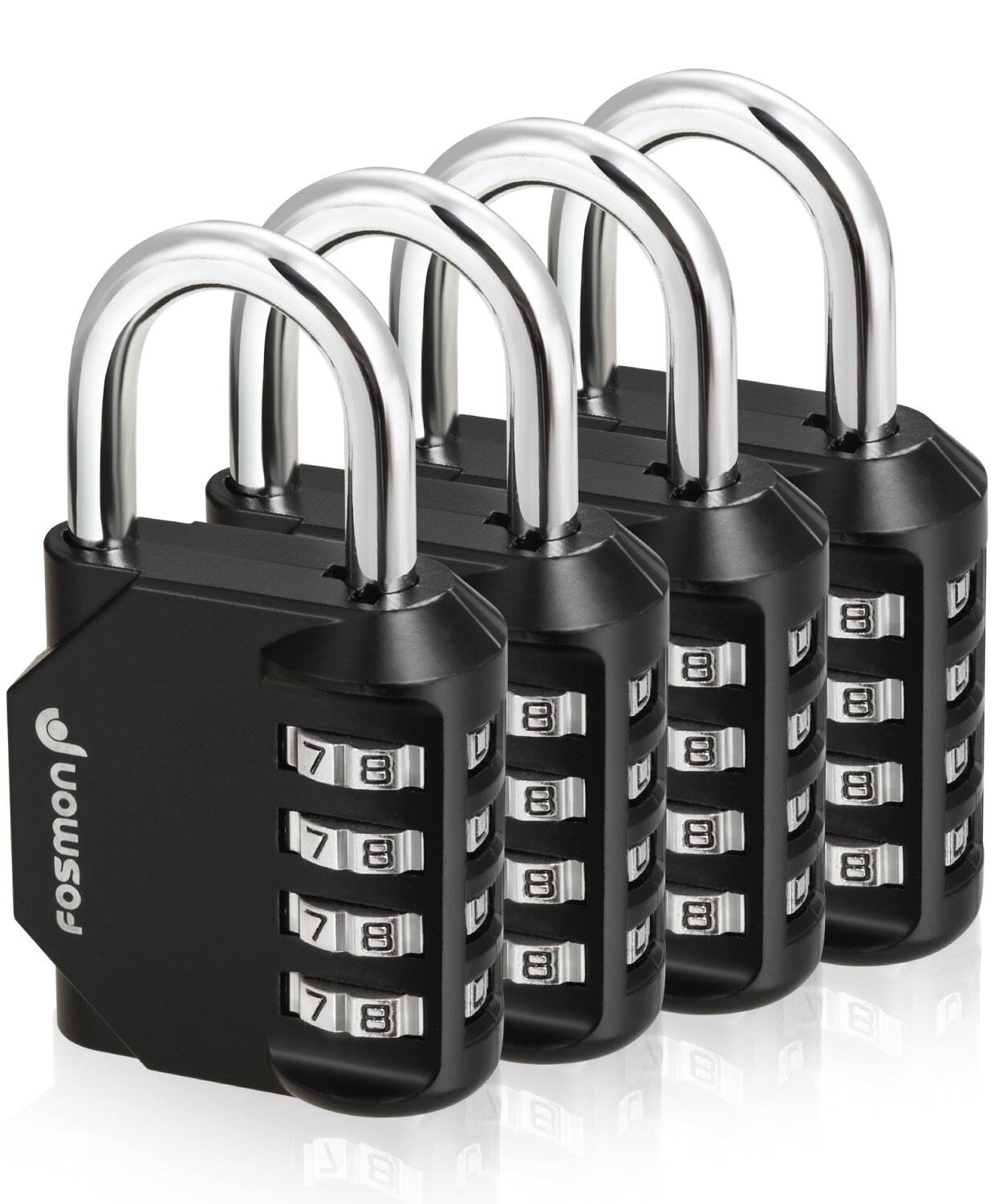 Fosmon - 4 Pack Combination Locks, Resettable Small Padlock, Combo Lock for Locker, Gym, Lock Box, School, Outdoor - Black
