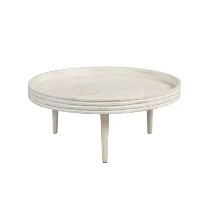 Front. Manhattan Lane - 33 Inch Coffee Table, Solid Mango Wood, Handcrafted Round Grooved Raised Edge - White.