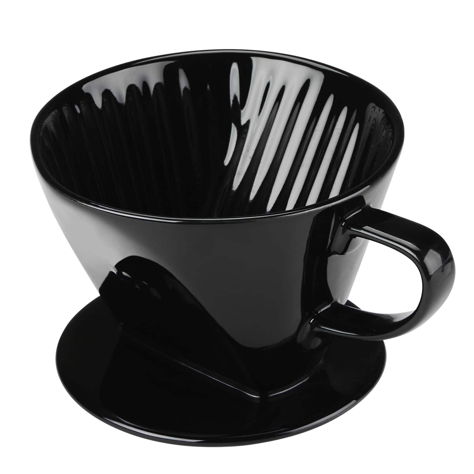 Fabibe - Pour Over Coffee Dripper Ceramic Maker With 3 Holes Flat Bottom Easy Manual Slow Brewing Porcelain Filter Cone For Ho - Black