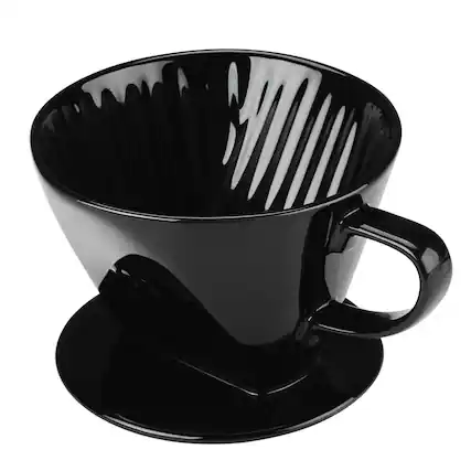 Front. Fabibe - Pour Over Coffee Dripper Ceramic Maker With 3 Holes Flat Bottom Easy Manual Slow Brewing Porcelain Filter Cone For Ho... - Black.