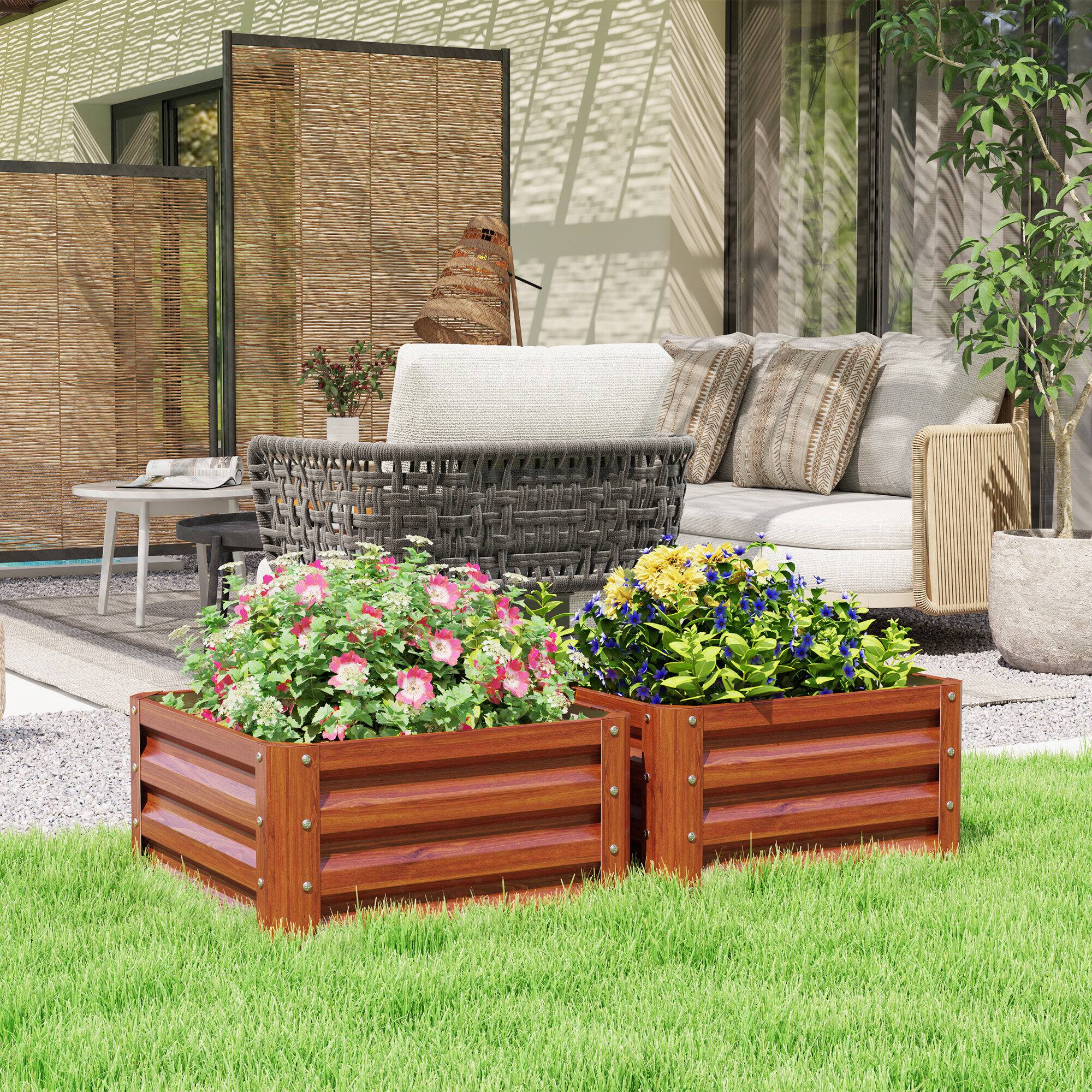 Angle. Outsunny - Outsunny 2 Piece Galvanized Raised Garden Bed, 2' x 2' x 1' Metal Planter Box - Brown.