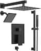 Front. GRANDJOY - 10" Wall Mount Shower System with Handheld Spray, Slide Bar, and Pressure Balance Valve for Modern Bathroom - Matte Black.