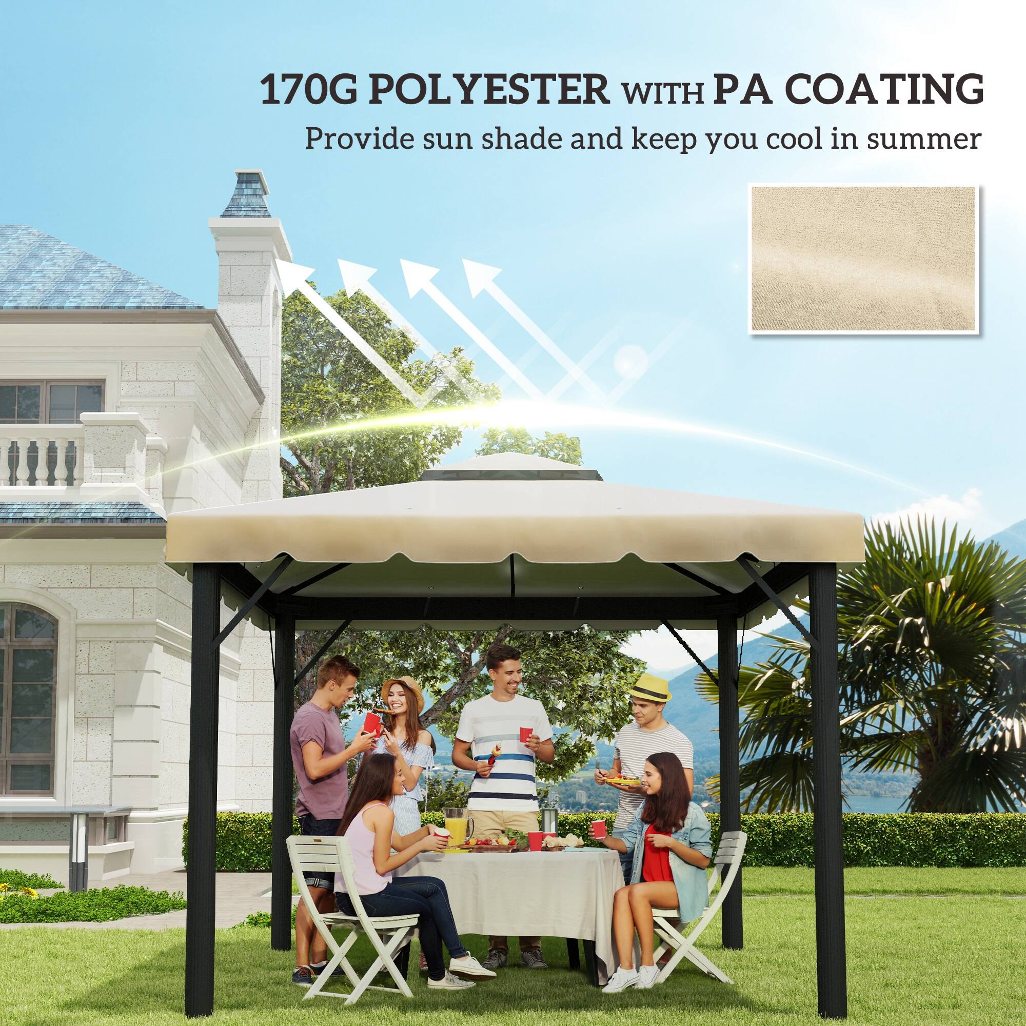 170G POLYESTER WITH PA COATING  
Provide sun shade and keep you cool in summer