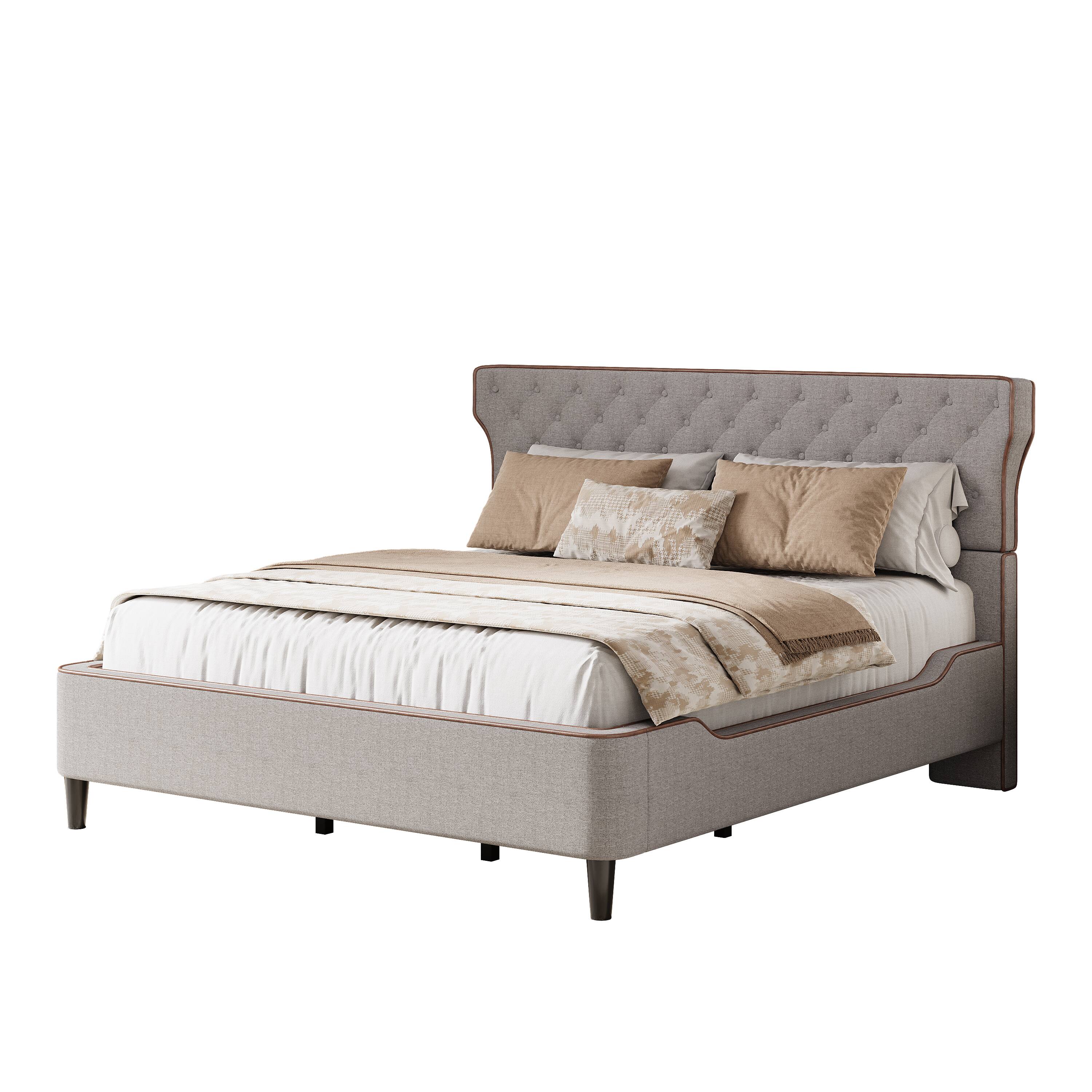 Alt View 1. Whisen - King Size Upholstered Platform Bed with Curved Wingback Headboard for Bedroom - Gray.