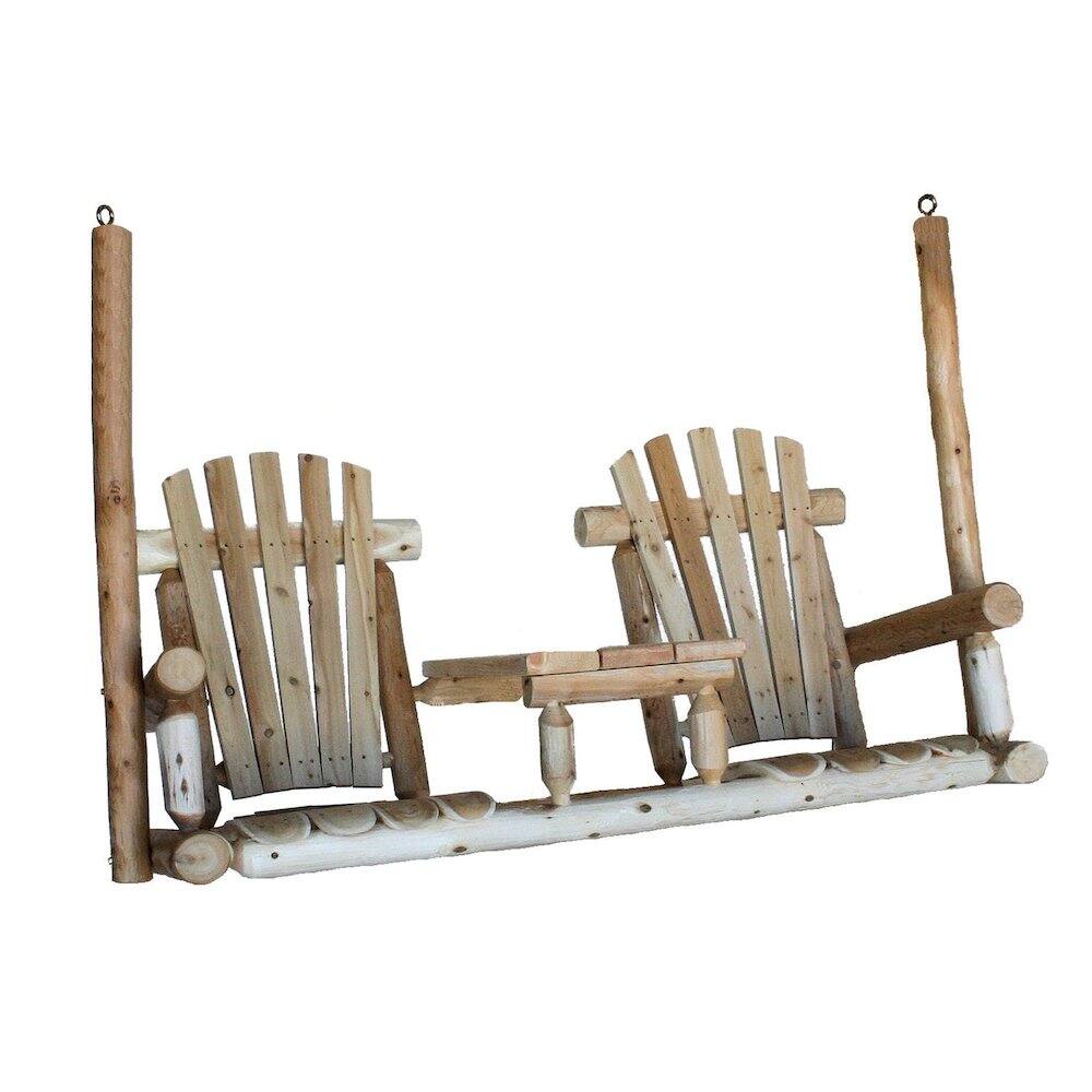 Alt View 1. Contoured Comfort - Cedar Log Tete-A-Tete Porch Swing - Brown.