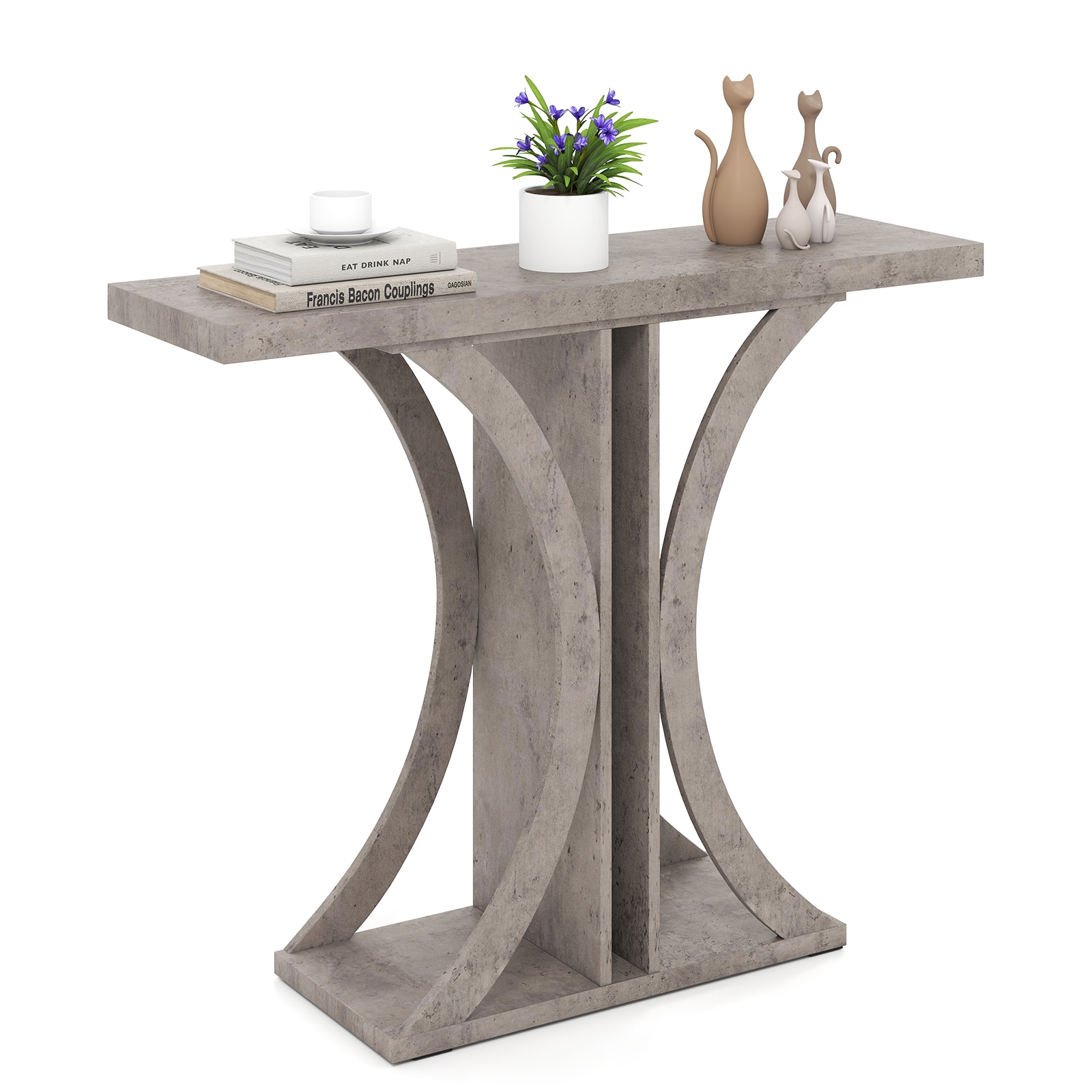 Gymax - Console Table 40'' Rectangular Entryway Table w/Geometric Frame for Living Room - Gray