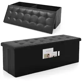 Costway - 43 Inches Folding Storage Ottoman Bench with Side Pocket Storage Chest - Black