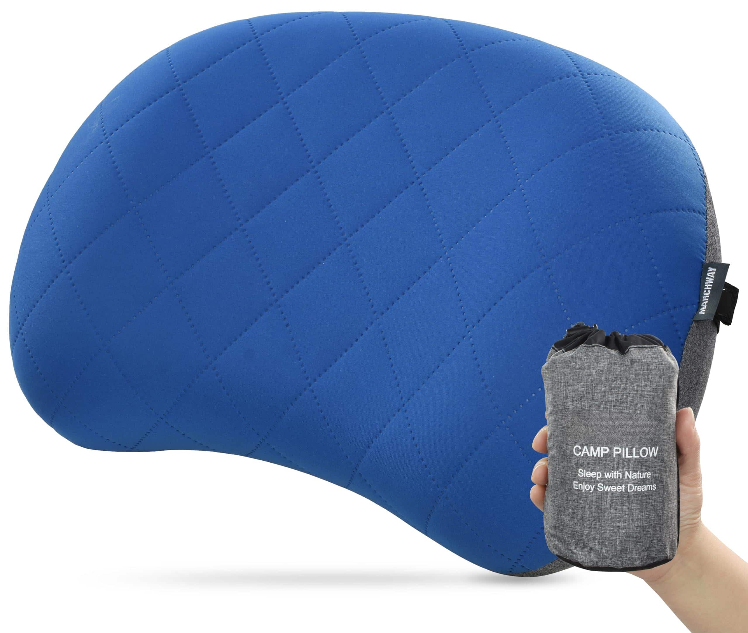 Fabibe - Ultralight Inflatable Camping Pillow With Soft Washable Cover Compact Compressible Portable Travel Air For Outdoor Ca - Blue