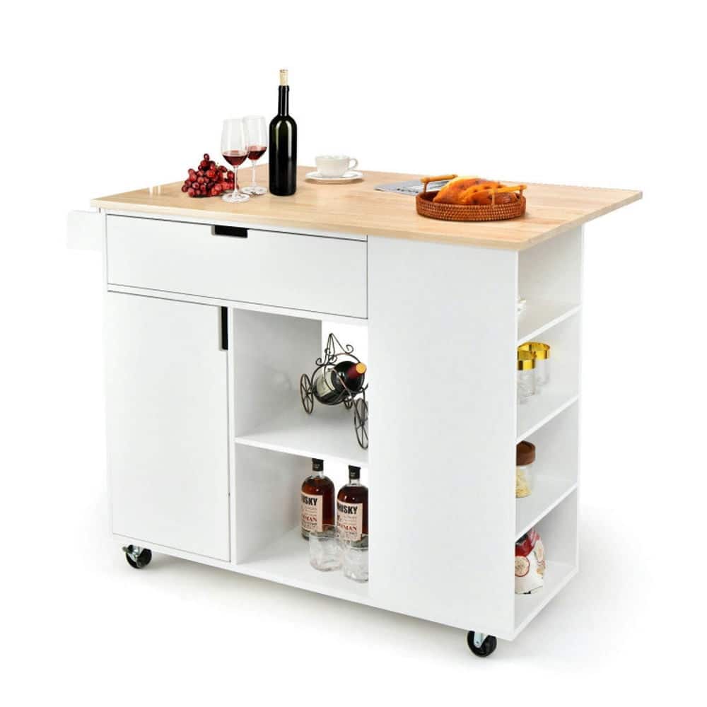 Kadyn - Drop-Leaf Kitchen Island with Rubber Wood Top-White, Kitchen Island, Island Table for Kitchen,Dinning Room - White