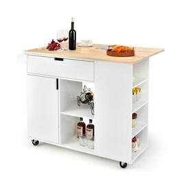 Kadyn - Drop-Leaf Kitchen Island with Rubber Wood Top-White, Kitchen Island, Island Table for Kitchen,Dinning Room - White