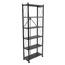 Origami - 6 Tier Classic Stamped Steel Bookcase Organizer Storage Rack - Black