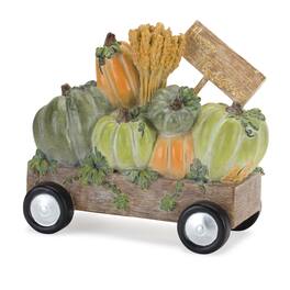 BreeBe - Happy Thanksgiving Wagon and Pumpkin Figurine 8.5"L - Brown, Green, Orange