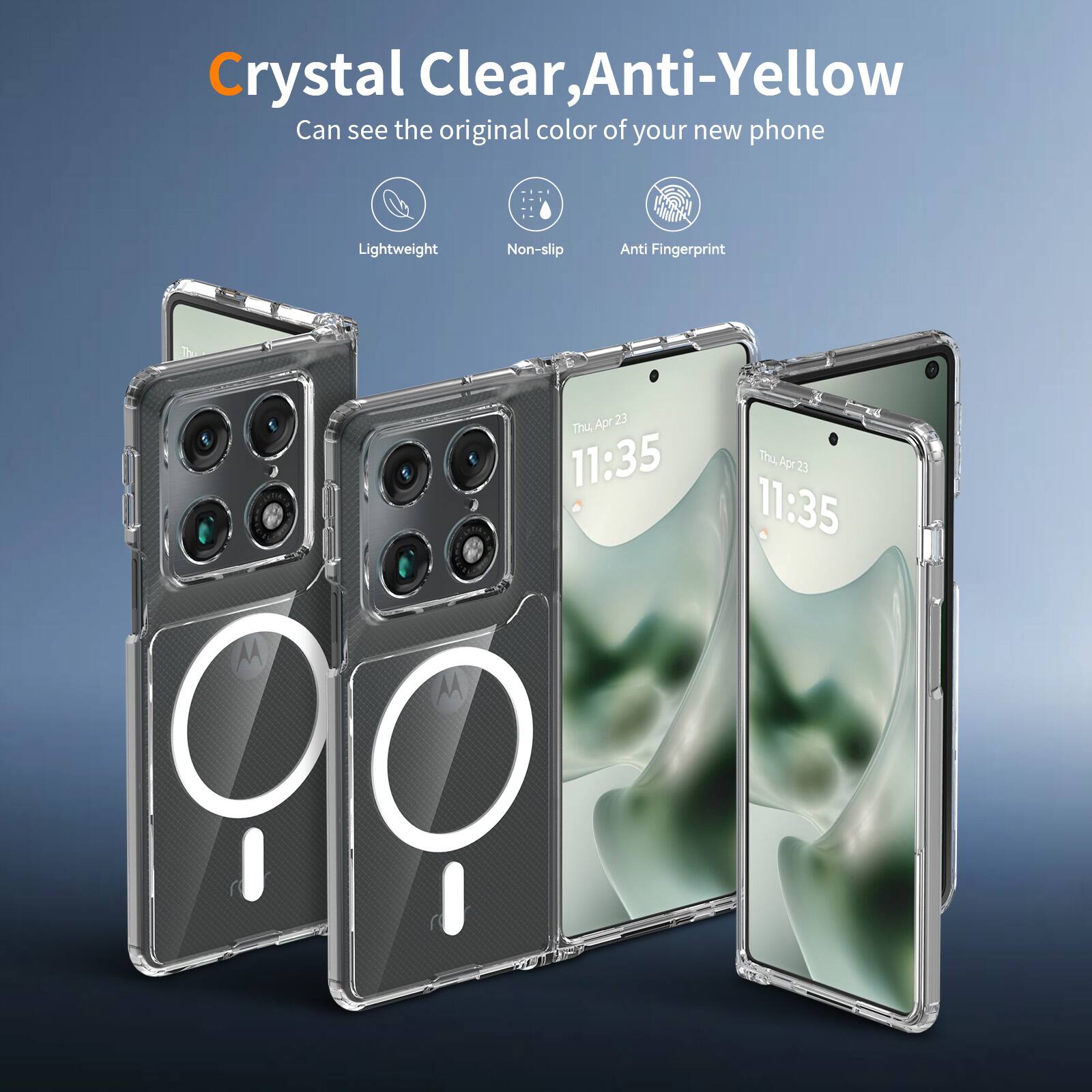 Crystal Clear, Anti-Yellow  
Can see the original color of your new phone  
Lightweight Non-slip Anti Fingerprint  
Thu Apr 23 11:35