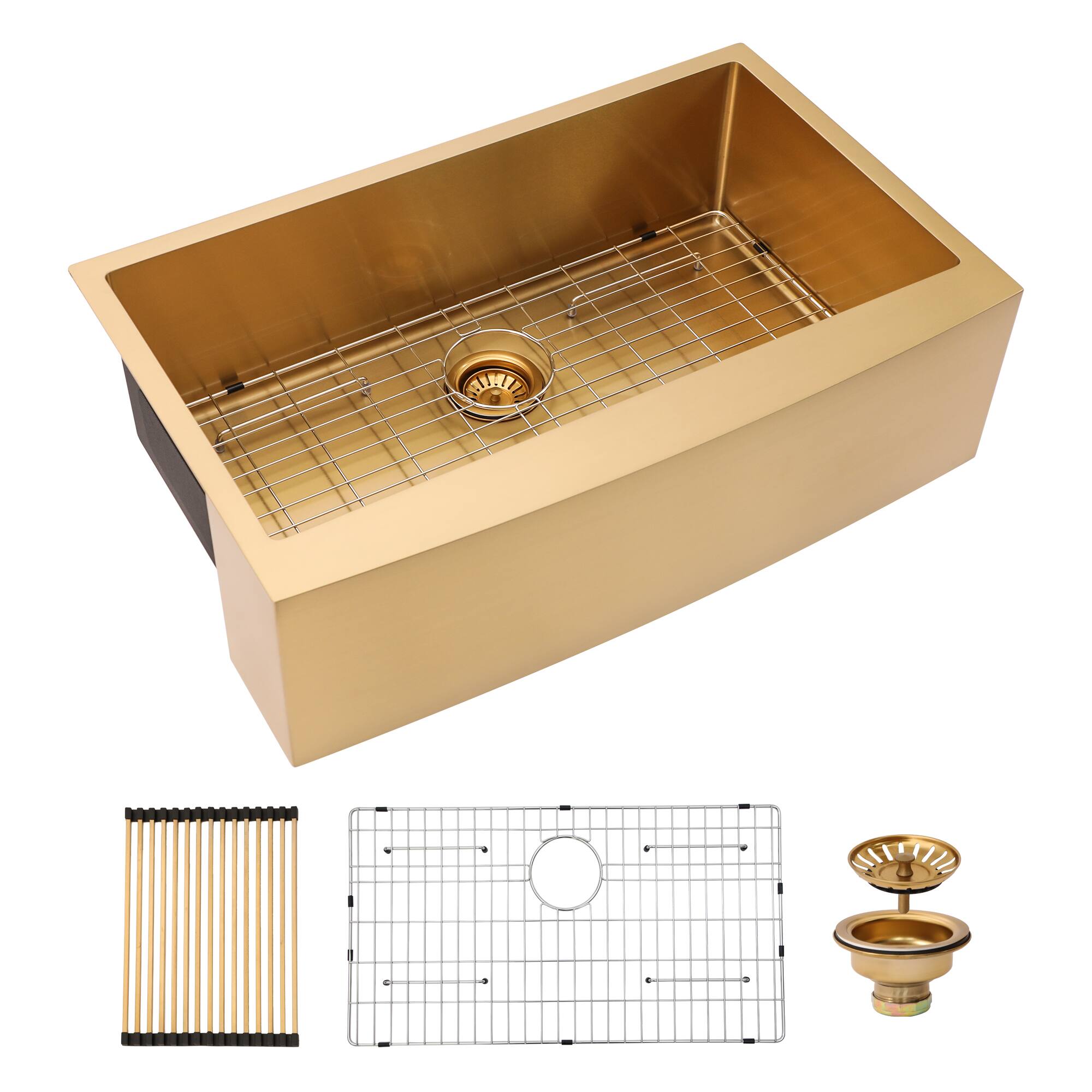 Alt View 2. Siljoy - Gold Farmhouse Sink - 36 Inch Kitchen Sink Stainless Steel 16 gauge Apron Front Kitchen Sink - Gold.