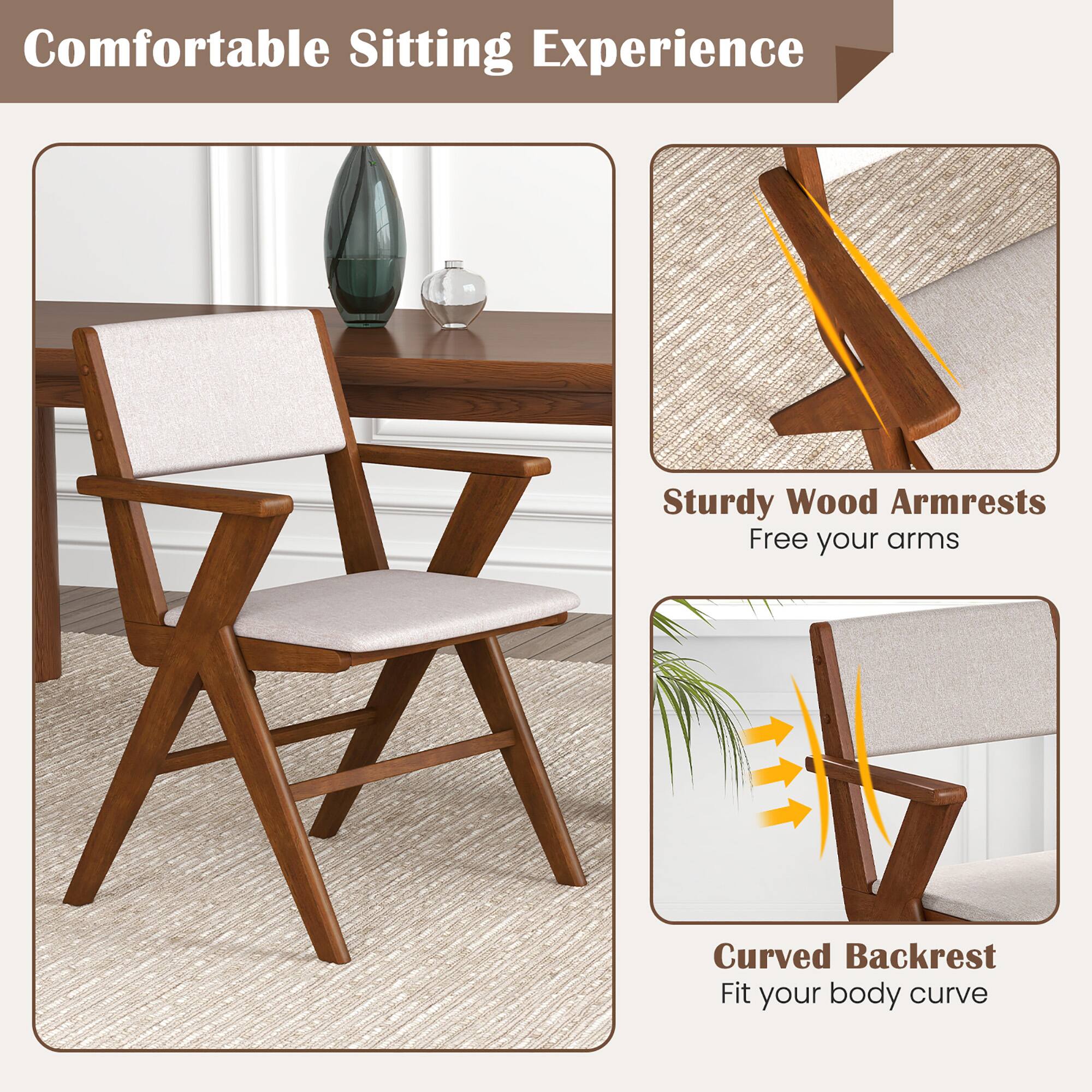 Comfortable Sitting Experience

Sturdy Wood Armrests  
Free your arms

Curved Backrest  
Fit your body curve