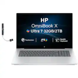HP - OmniBook X Laptop (Ultra 7-258V, 32GB, 2TB PCIe SSD, 17.3 Touch FHD (1920x1080), Intel Arc 140V, Win 11 Home) - Glacier Silver
