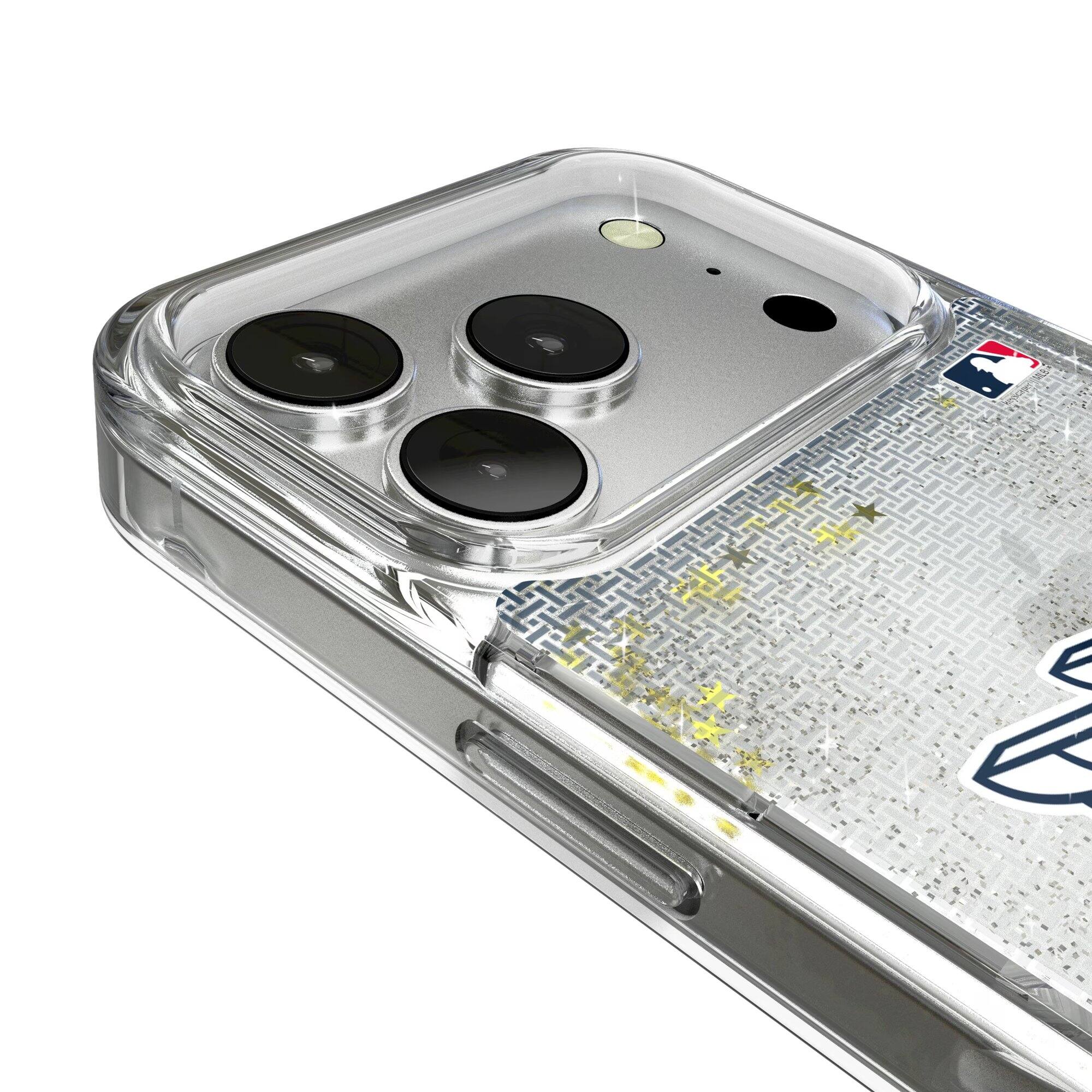 Alt View 2. Keyscaper - Cleveland Guardians Linen Logo iPhone Glitter Case - 14 Pro - Multicolor.