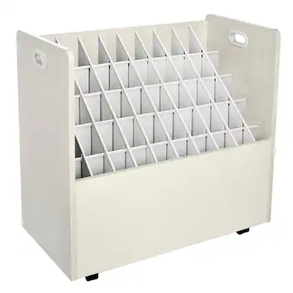 Front. AdirOffice - Blueprint Storage Wood 50-Compartment Portable Roll File Cart - White.