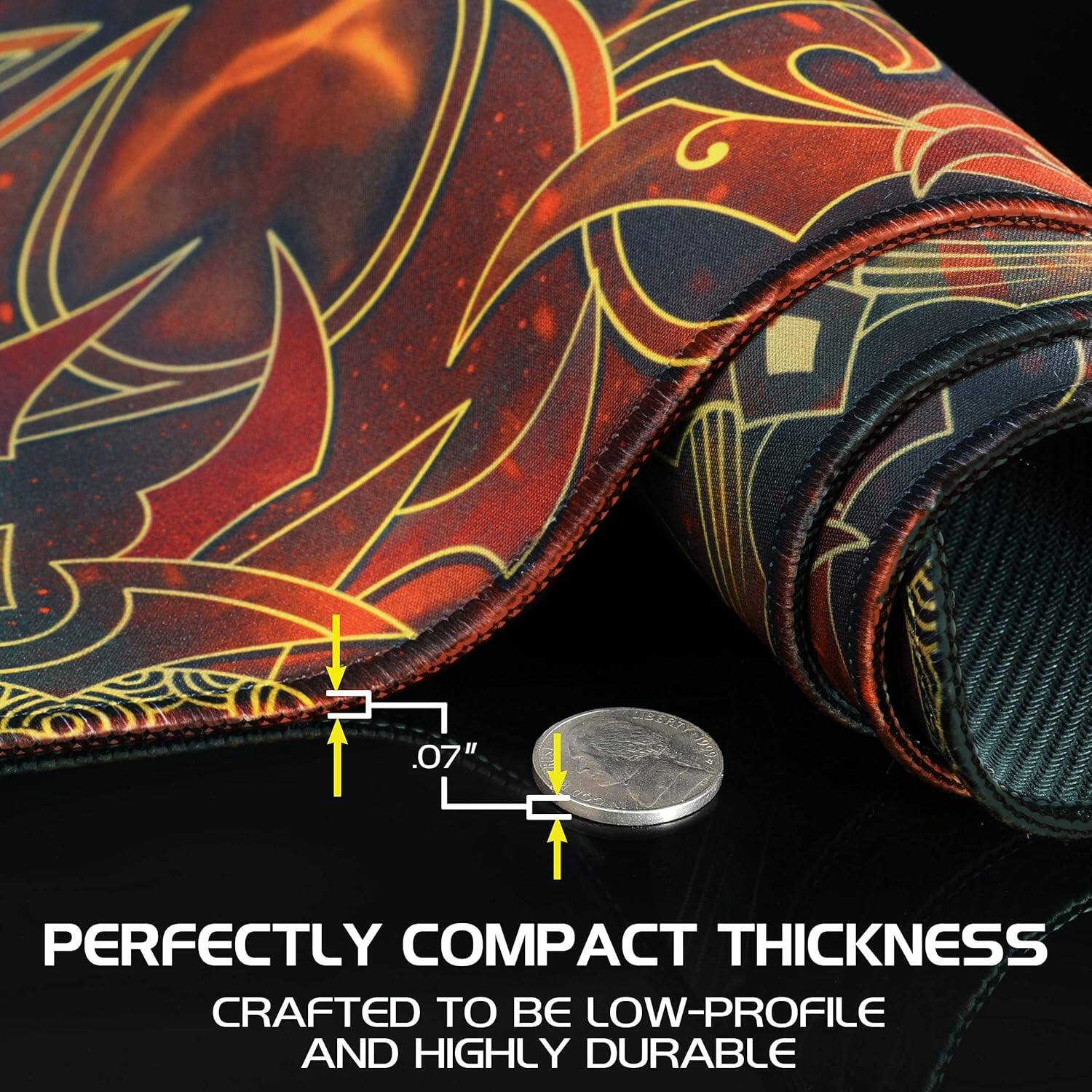 The text on the image reads: "0.07" PERFECTLY COMPACT THICKNESS CRAFTED TO BE LOW-PROFILE AND HIGHLY DURABLE.