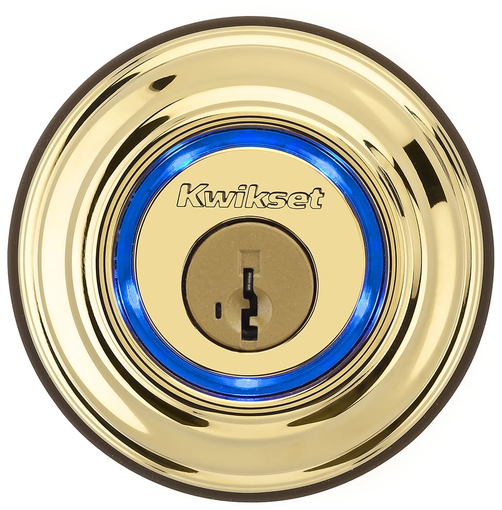 Front. Kwikset - Kevo Bluetooth Deadbolt - Polished Brass.