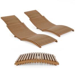 Gymax - 2PCS Outdoor Folding Teak Wood Chaise Lounge Chair w/Curved Lying Area - Brown
