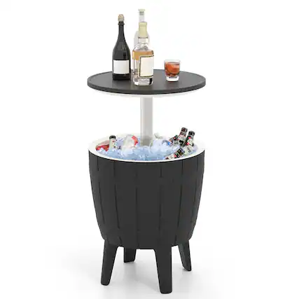Front. Gymax - Gymax 10 Gallon Cooler Bar Table w/ Telescopic Tabletop 3-in-1 Coffee Table Ice Bucket - Black.