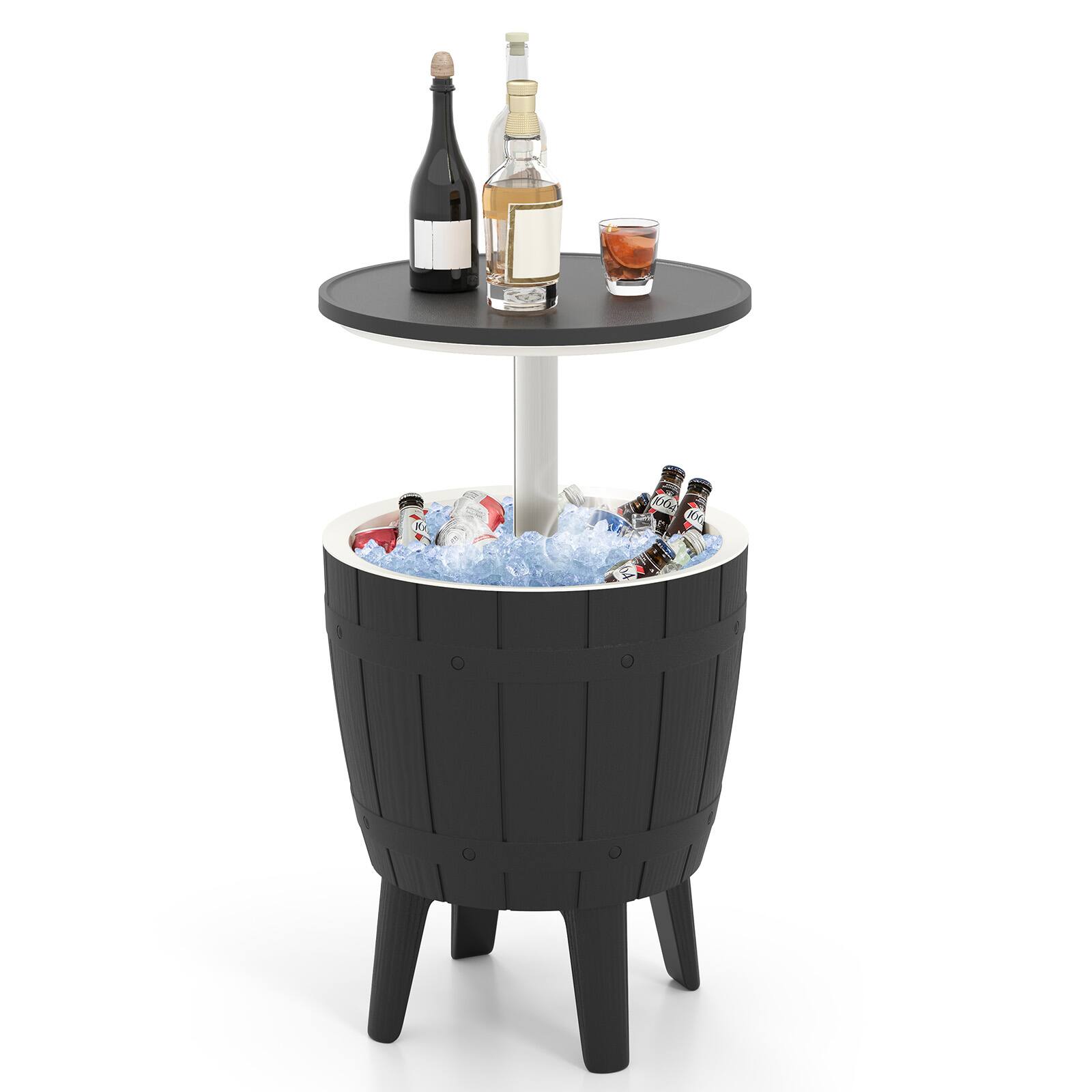 Front. Gymax - Gymax 10 Gallon Cooler Bar Table w/ Telescopic Tabletop 3-in-1 Coffee Table Ice Bucket - Black.