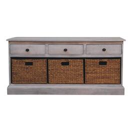 Artisan Furniture - Solid Wood Acid Wash Basket Storage Cabinet, 3 Drawers - Brown and Grey