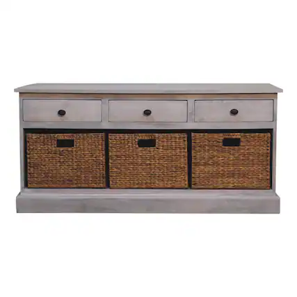 Front. Artisan Furniture - Artisan Furniture Solid Wood Acid Wash Basket Storage Cabinet, 3 Drawers - Brown and Grey.