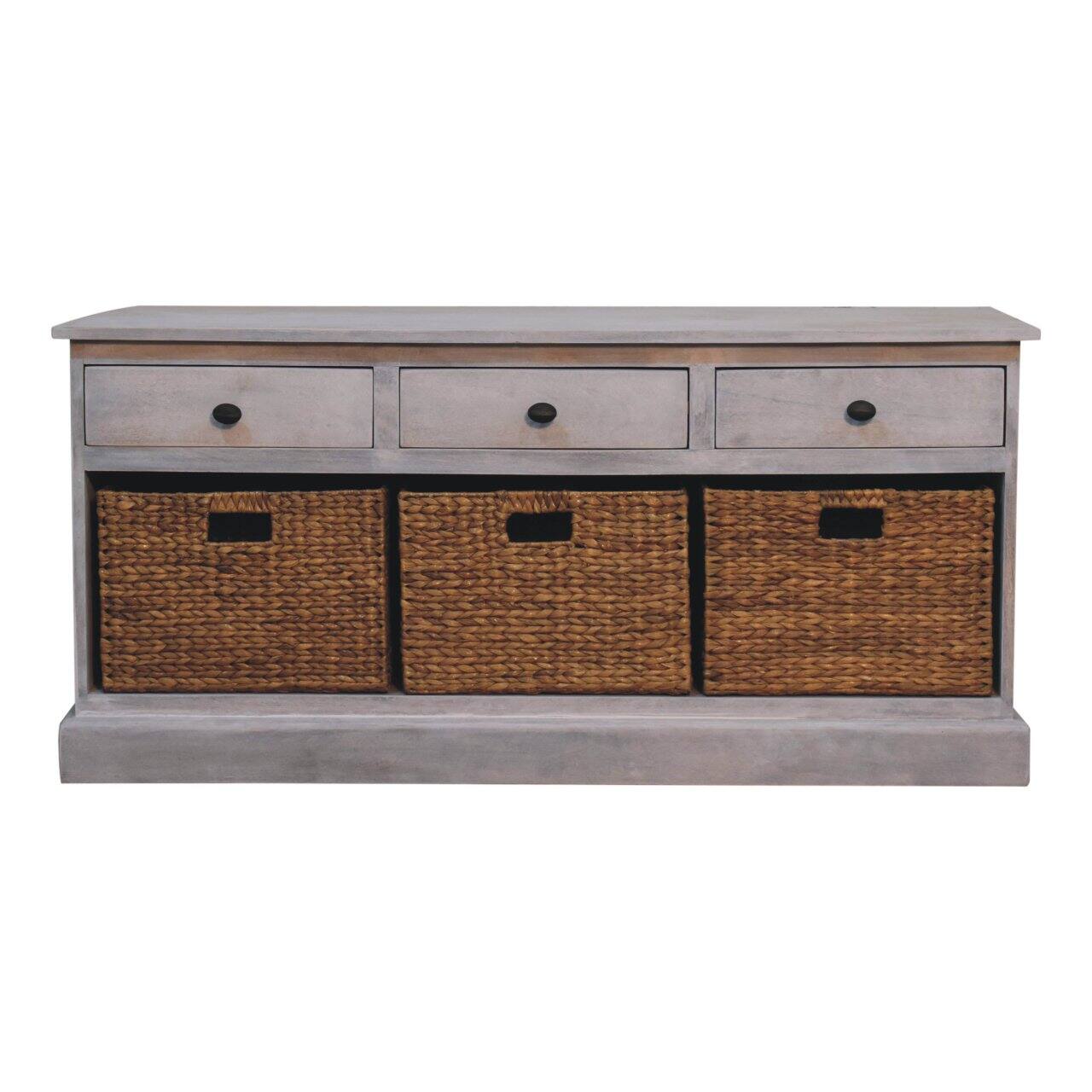 Front. Artisan Furniture - Artisan Furniture Solid Wood Acid Wash Basket Storage Cabinet, 3 Drawers - Brown and Grey.