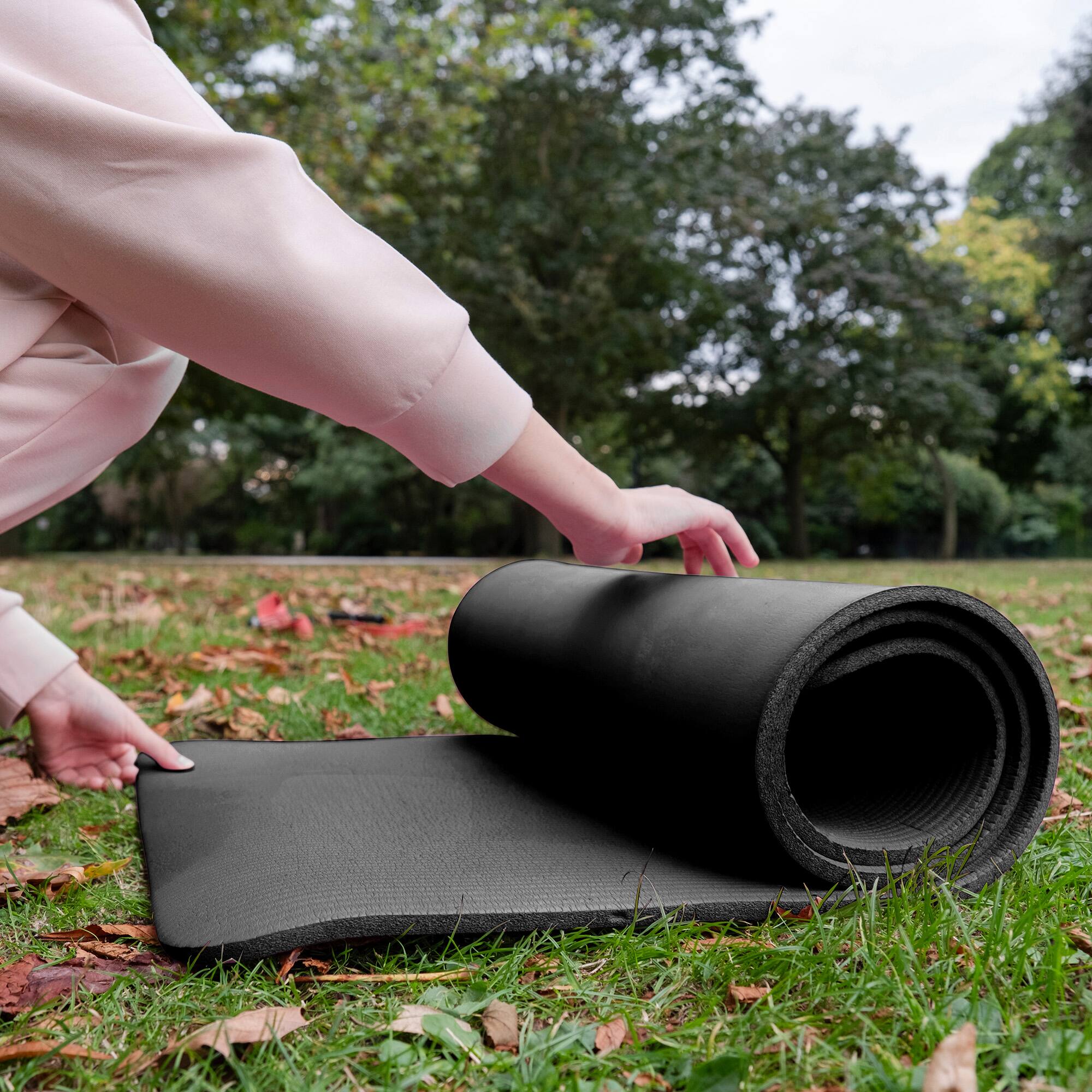 Alt View 4. BalanceFrom Fitness - BalanceFrom Fitness GoYoga 71x24in Anti Tear Exercise Yoga Mat with Strap, Black - Black.