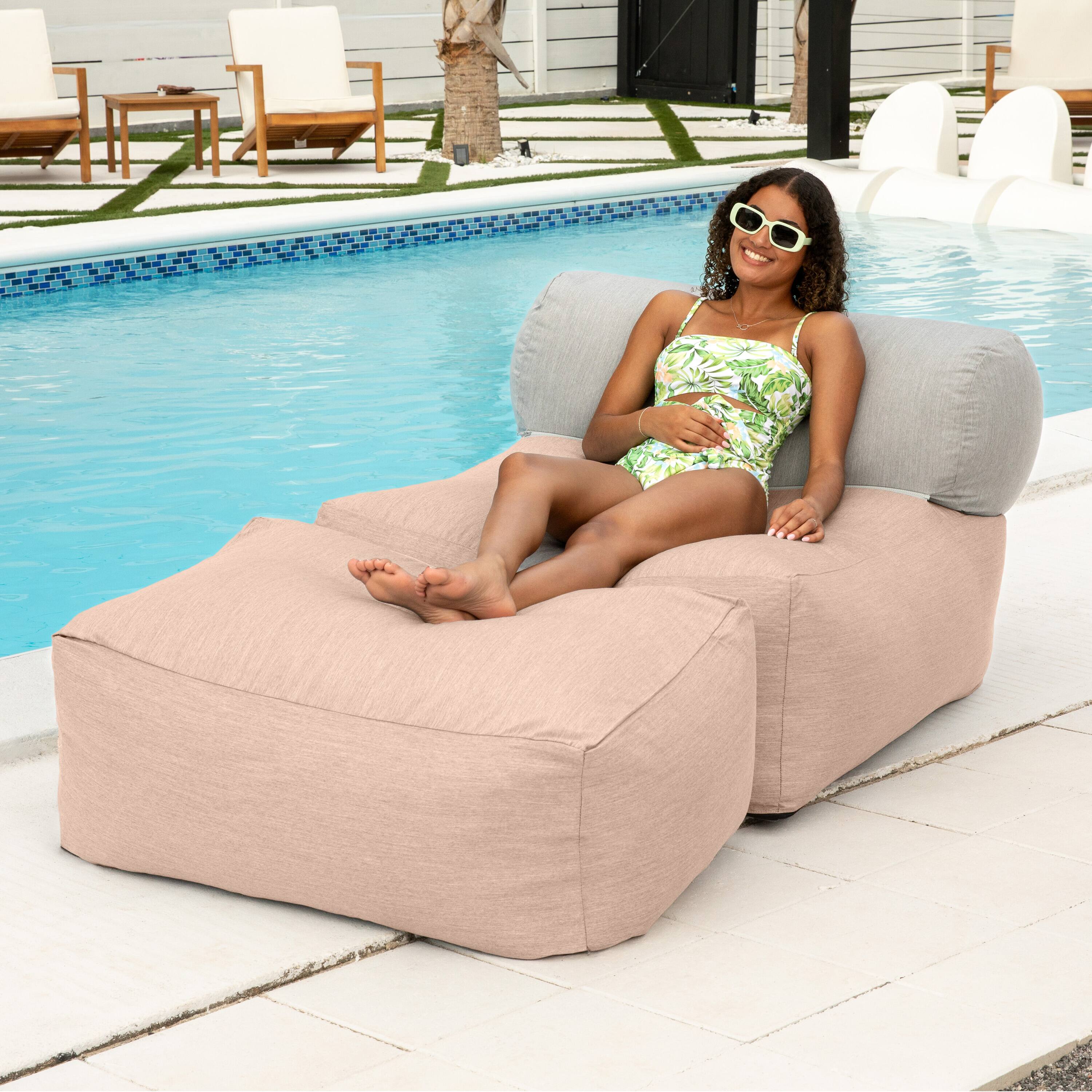 Angle. Jaxx - Jaxx Tybee Large Outdoor Lounge w/ Bolster and Ottoman - Sunbrella Petal - Petal.