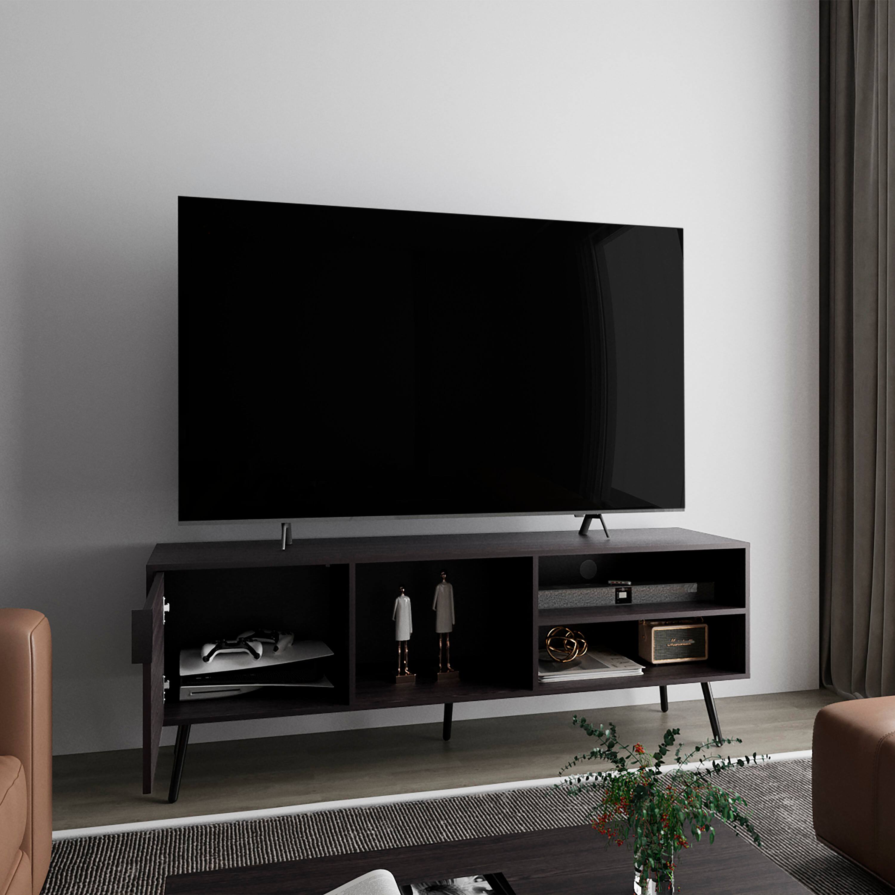 Alt View 4. Spaco - Spaco Modern TV Stand for 60-70 Inch TVs with 1 Door 3 Open Shelves Console, Compact Media Storage for Small Spaces - Black.