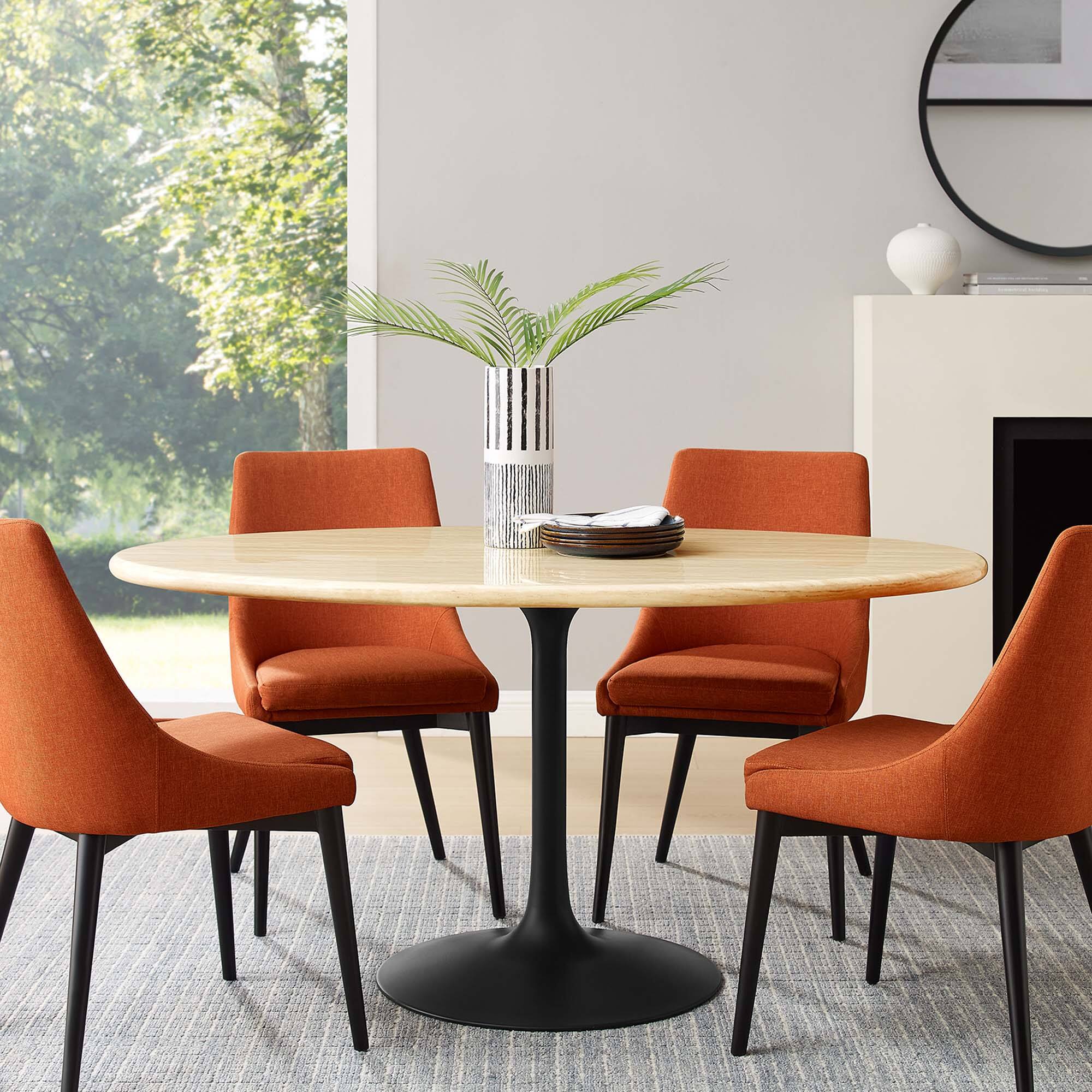 Alt View 4. Modway - Lippa 60" Oval Faux Travertine Dining Table by Modway - Black Travertine.