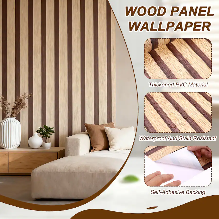 Unique Bargains Wood Panel Wallpaper 15.7x394