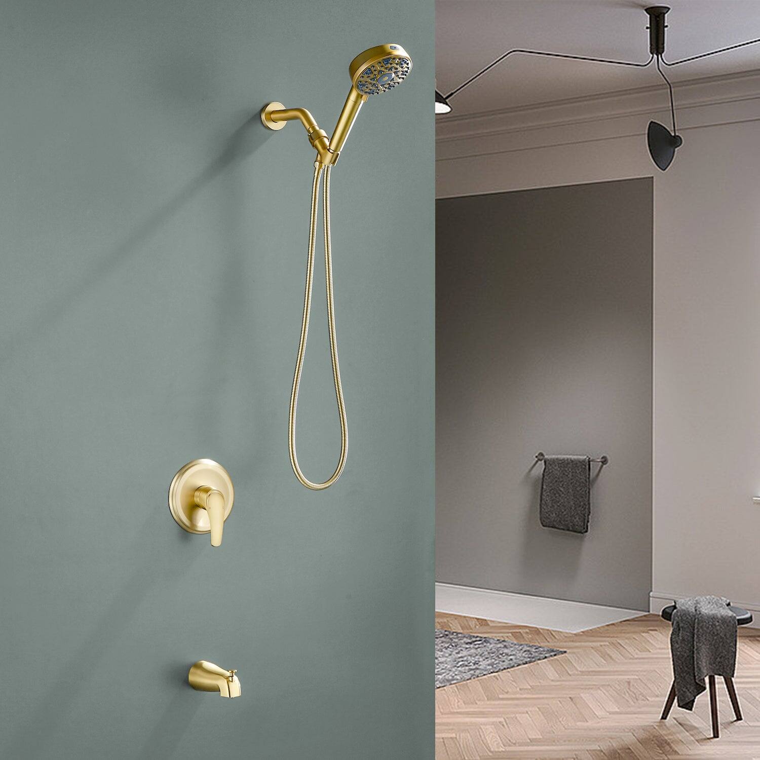 Alt View 2. Boyel Living - Brushed Gold Shower Set with cUPC Pressure Balance Valve 7 Function Filter Handheld Shower and High Flow Tub Spout - Brushed Gold.