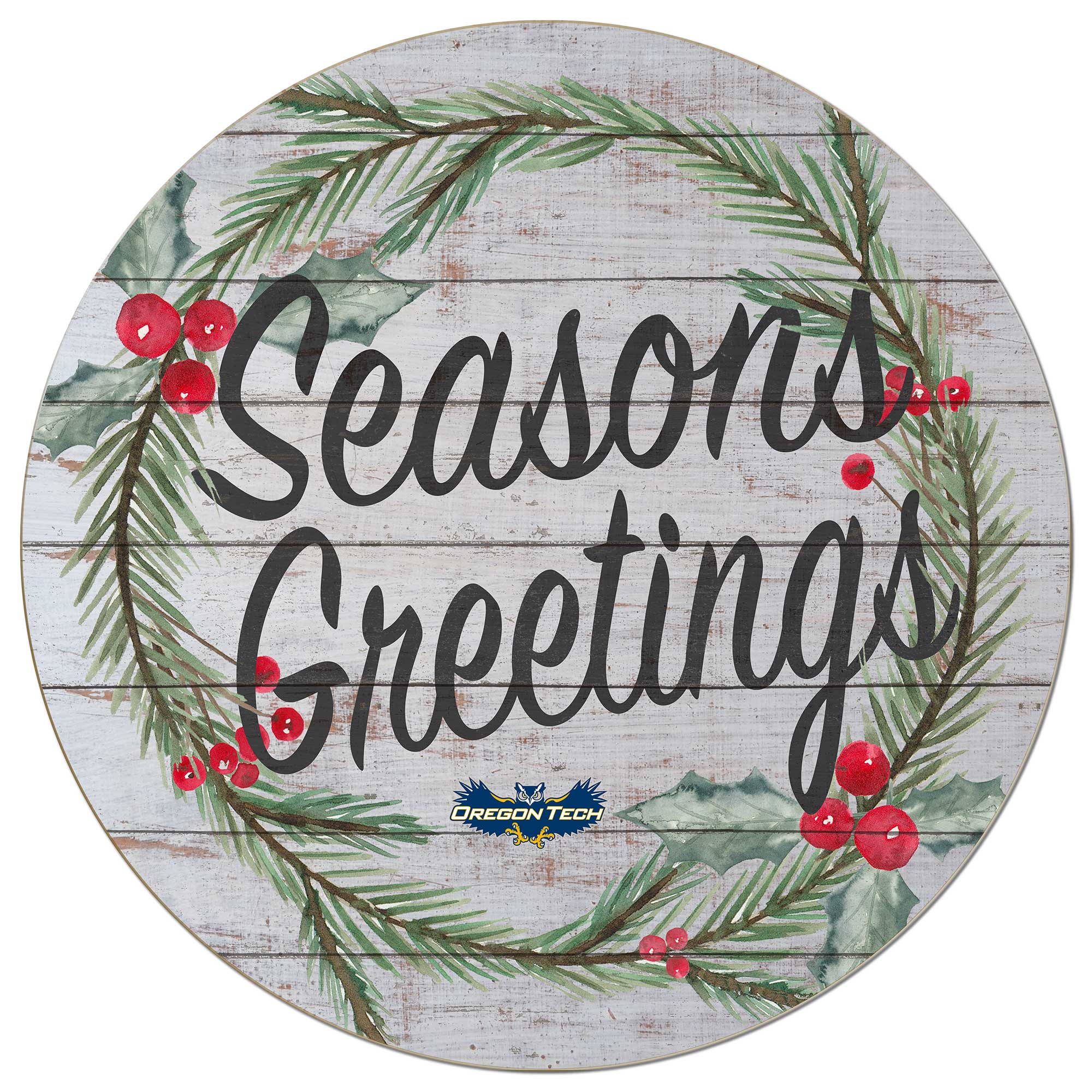 Jardine - Oregon Tech Hustlin' Owls 20'' x 20'' Season's Greetings Circle - White