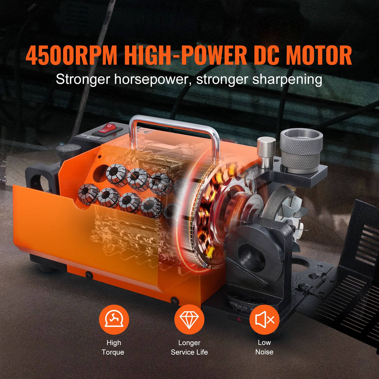4500RPM HIGH-POWER DC MOTOR  
Stronger horsepower, stronger sharpening  

- High Torque  
- Longer Service Life  
- Low Noise