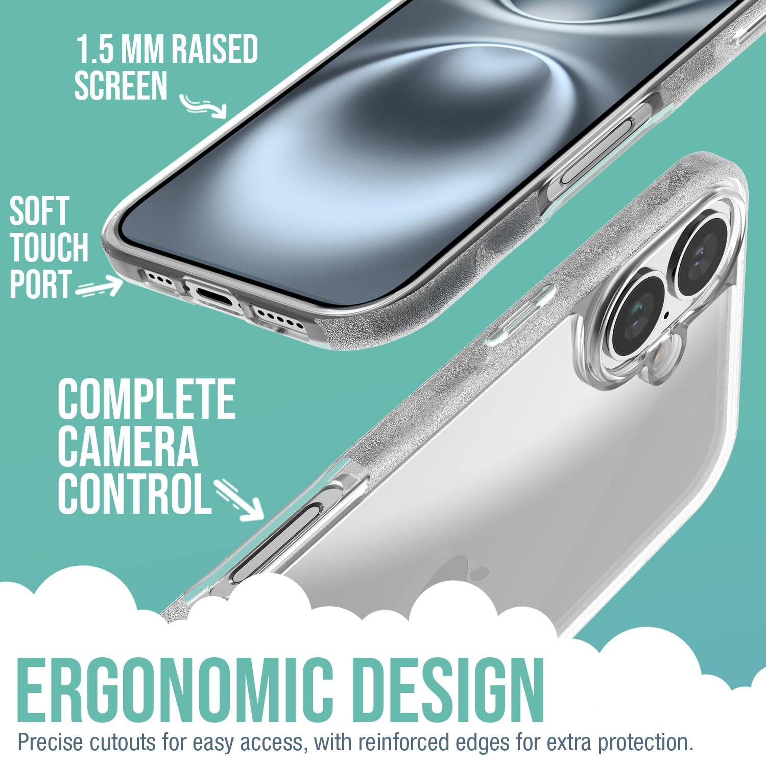 1.5 MM RAISED SCREEN  
SOFT TOUCH PORT  
COMPLETE CAMERA CONTROL  
ERGONOMIC DESIGN  

Precise cutouts for easy access, with reinforced edges for extra protection.