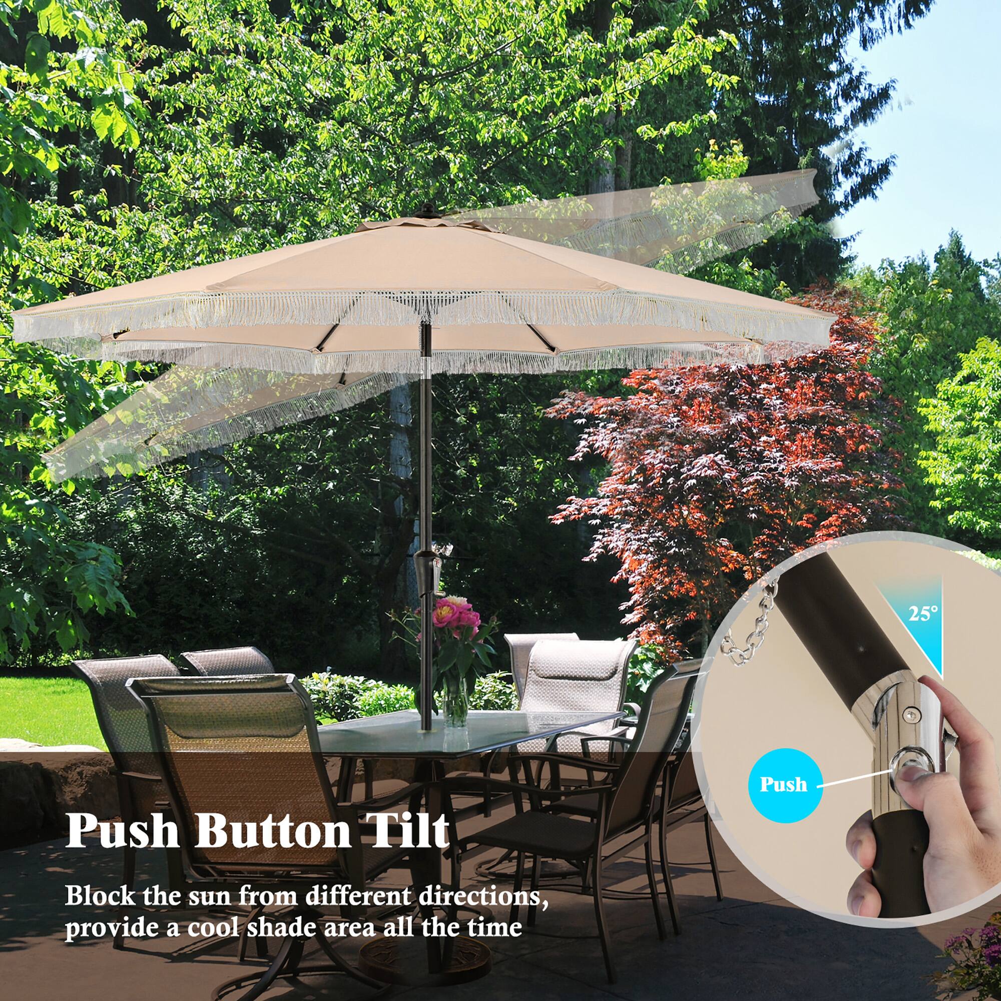 Push Button Tilt

Block the sun from different directions, provide a cool shade area all the time