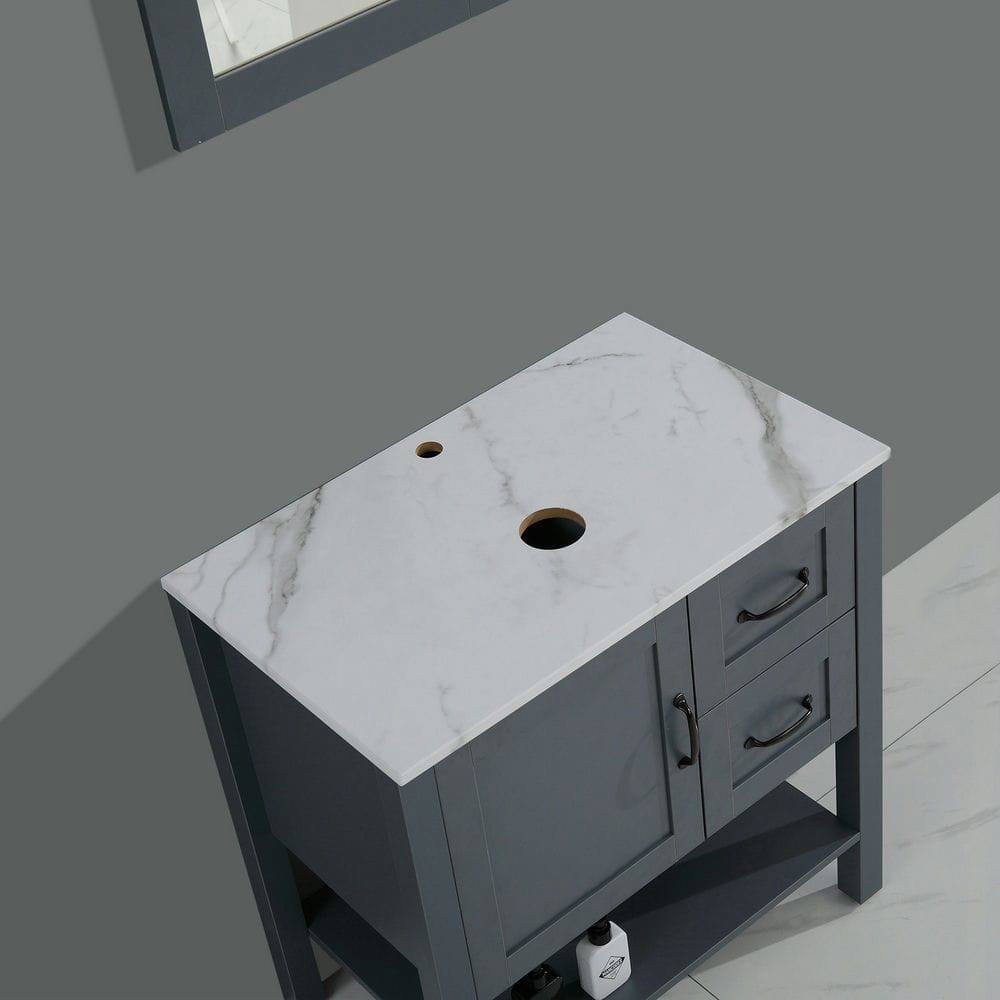 Front. Kadyn - 30in Gray Bathroom Vanity - Includes Mirror & Top Only, Gray - Gray.