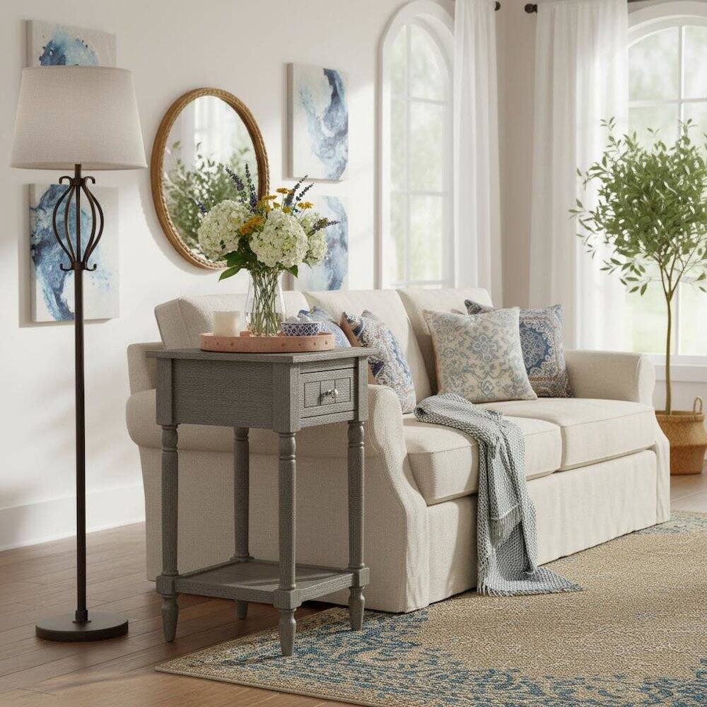 Alt View 3. FurniFact - Accent Table, Gray, Drawer - Gray.