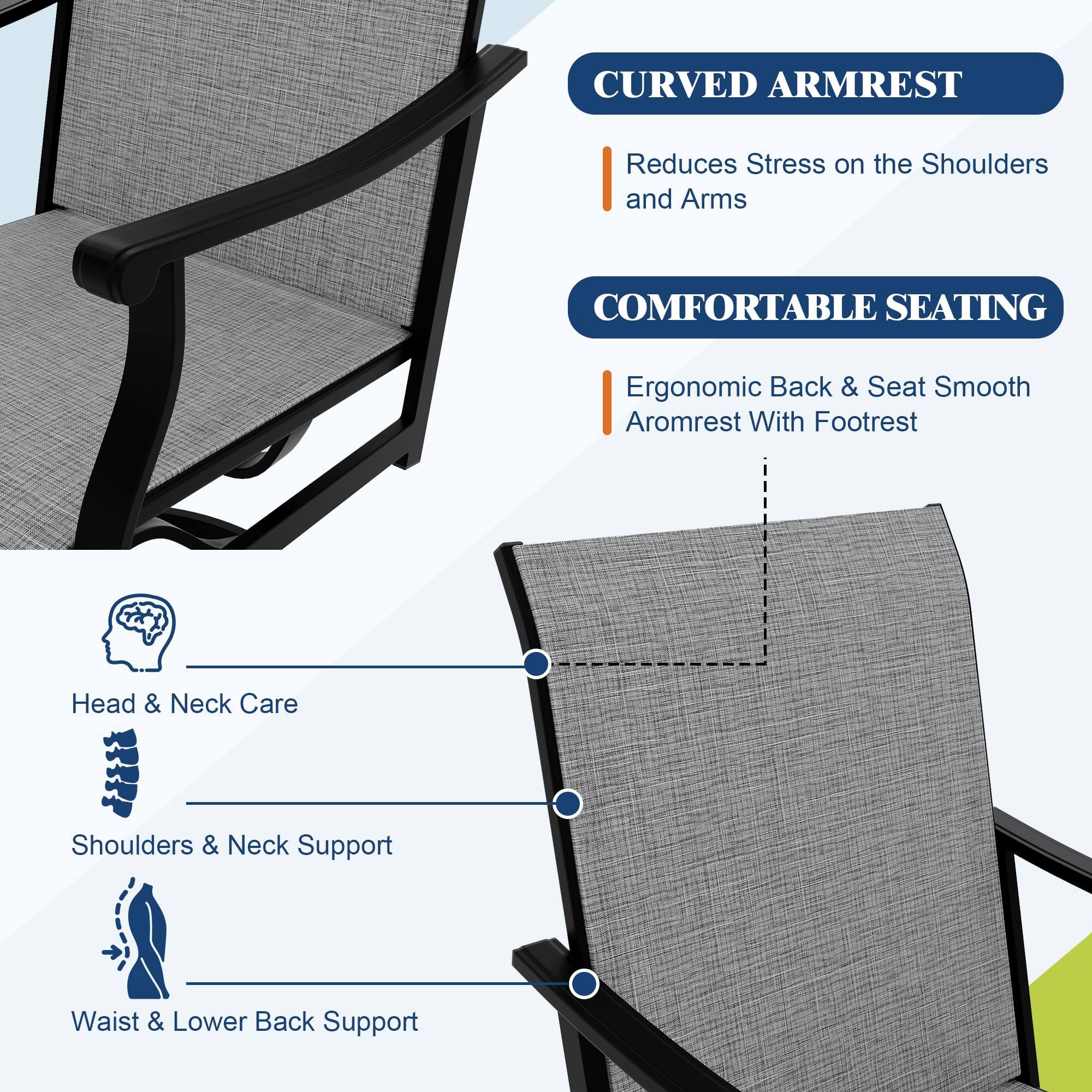 - **CURVED ARMREST**
  - Reduces Stress on the Shoulders and Arms

- **COMFORTABLE SEATING**
  - Ergonomic Back & Seat Smooth Aromrest With Footrest

- **Head & Neck Care**
- **Shoulders & Neck Support**
- **Waist & Lower Back Support**