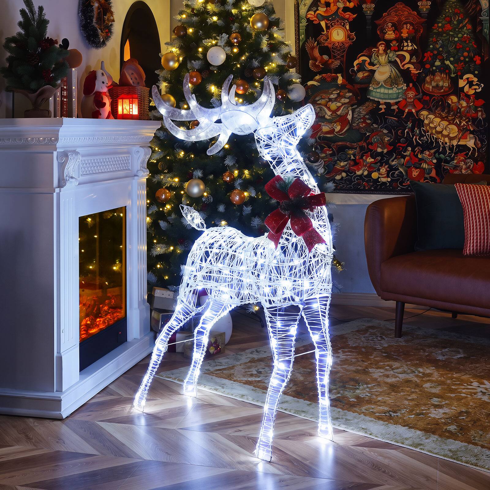 Alt View 3. Costway - Costway Lighted Christmas Reindeer Pre-Lit Xmas Holiday Decoration with 120 Cold LED Lights - White.