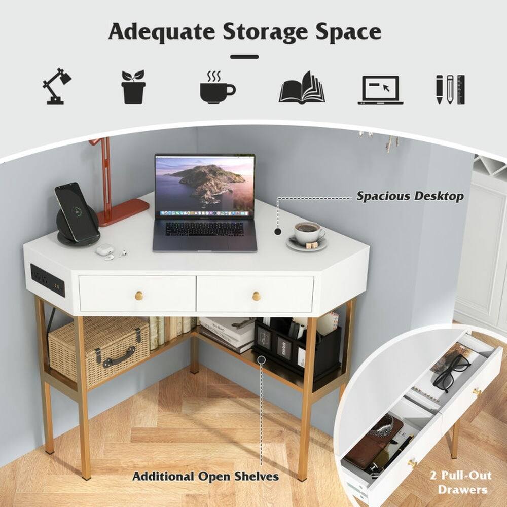 Adequate Storage Space  
- Spacious Desktop  
- Additional Open Shelves  
- 2 Pull-Out Drawers