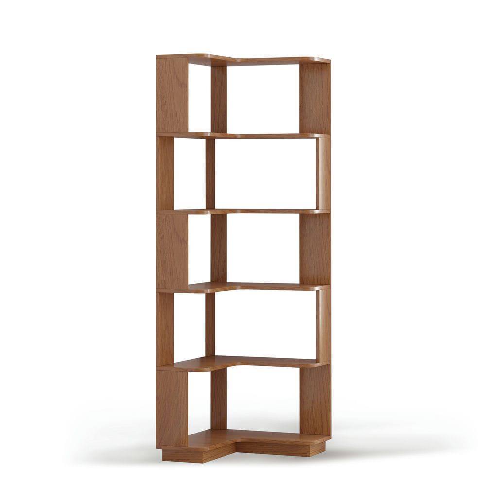 Alt View 2. Kadyn - 6-Tier L-Shaped Corner Bookshelf, Wood Bookcase with Anti-Tip Device - Brown.