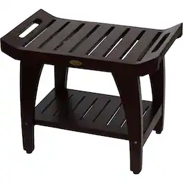 DecoTeak - Tranquility 24" Teak Wood Shower Bench with Shelf and LiftAide Arms Finish - Woodland Brown